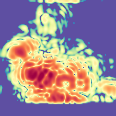 Our reconstruction of the printed bunny, showing its outline surrounded by diffraction sidelobes.